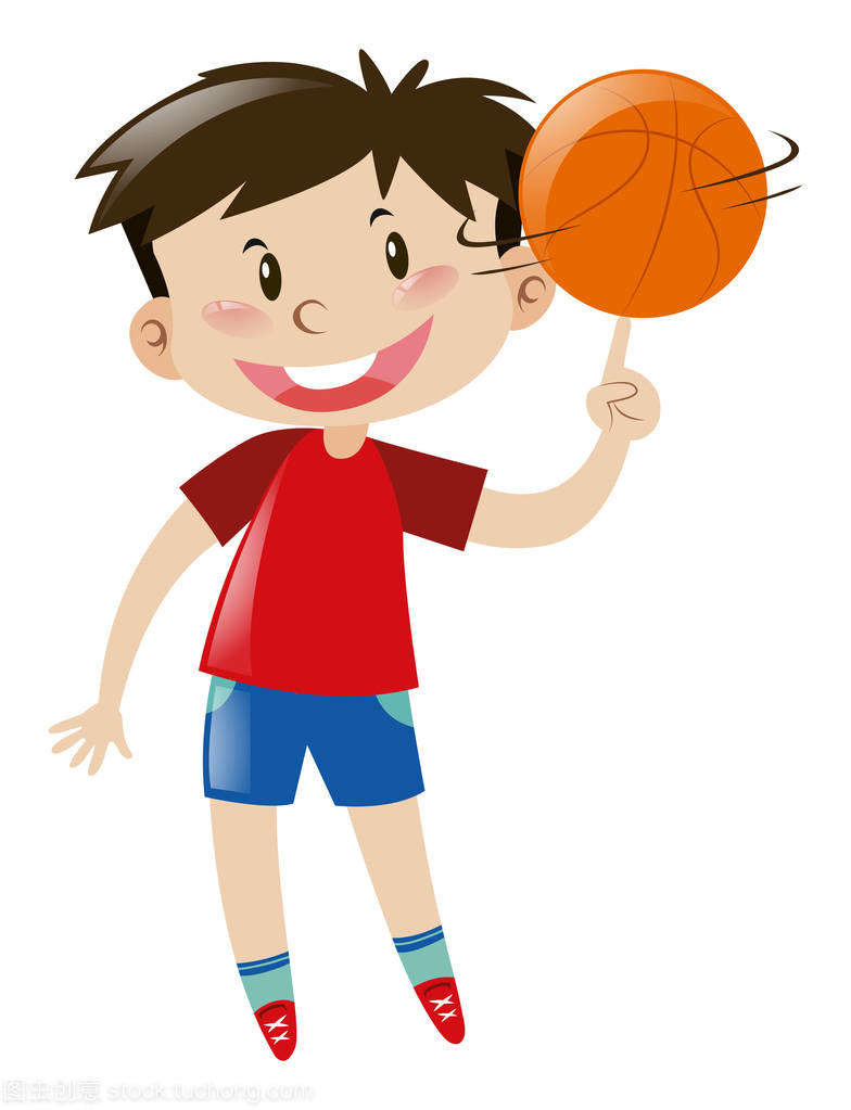 男孩紡籃球在手指上